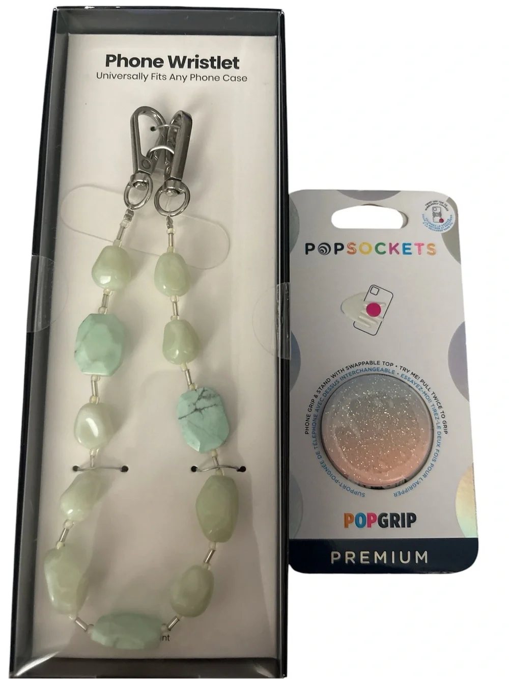 PopSockets PopGrip Premium with Mint Green Beaded Phone Wristlet
